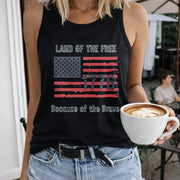 1776 Land of the Free Because of the Brave Women's Color Cotton Tank Top in Black