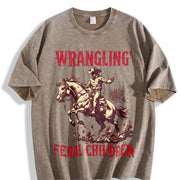 Retro Wranglin' Feral Children Raccoon 90s Vintage Washed T-Shirt in Brown