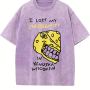 I Lost My Cheeseginity In Kenosha Wisconsin Cartoon vintage washed oversized T-shirt in Purple