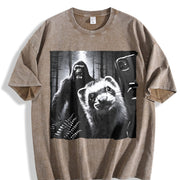 Retro Ferret Selfie with Bigfoot 90s Vintage Washed T-Shirt in Brown