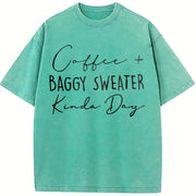 Coffee & Baggy Sweater Kinda Day vintage washed oversized T-shirt in Blue