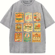 Stars Hollow Connecticut Stamp Lukes Diner Gilmore Girls Vintage Washed T-Shirt in Gray