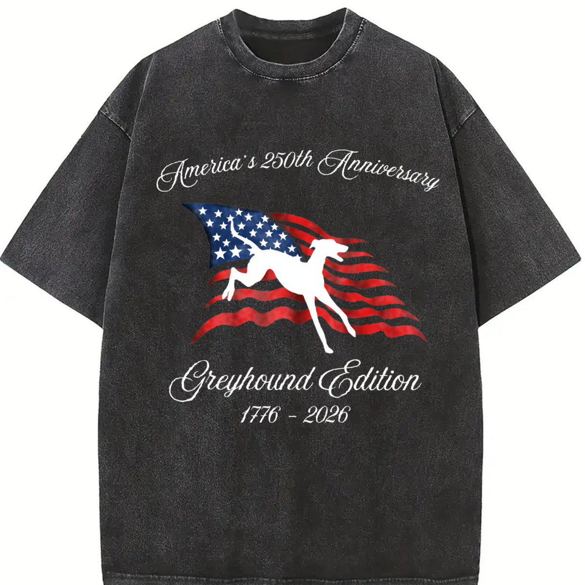 America's 250th Anniversary Greyhound Edition Vintage Washed T-Shirt in Black