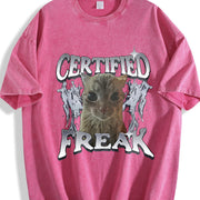Certified Freak Cat Meme Vintage Washed T-Shirt in Red