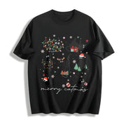 Merry Catmas Christmas Cat Cotton T-Shirt in Black