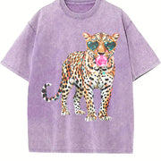 Leopard Blowing Bubblegum Vintage Washed T-Shirt in Purple