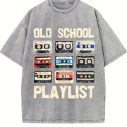 Loose Basic with Alphabets Vintage Washed T-Shirt in Gray