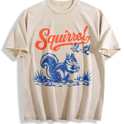 Squirrel: Retro Woodland Animal Vintage Washed T-Shirt in Beige