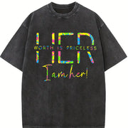 Letter Wear for Daily Vacation Outdoor Ladies vintage washed oversized T-shirt in Black