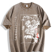 Levi Ackerman Anime – Retro Attack on Titan Anime Lover vintage washed oversized T-shirt in Brown