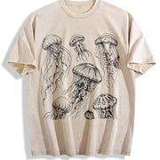 Jellyfish 90s Tattoo Vintage Washed T-Shirt in Beige