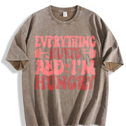 Everything Hurts And I'm Hungry Workout Gym Club vintage washed oversized T-shirt in Brown