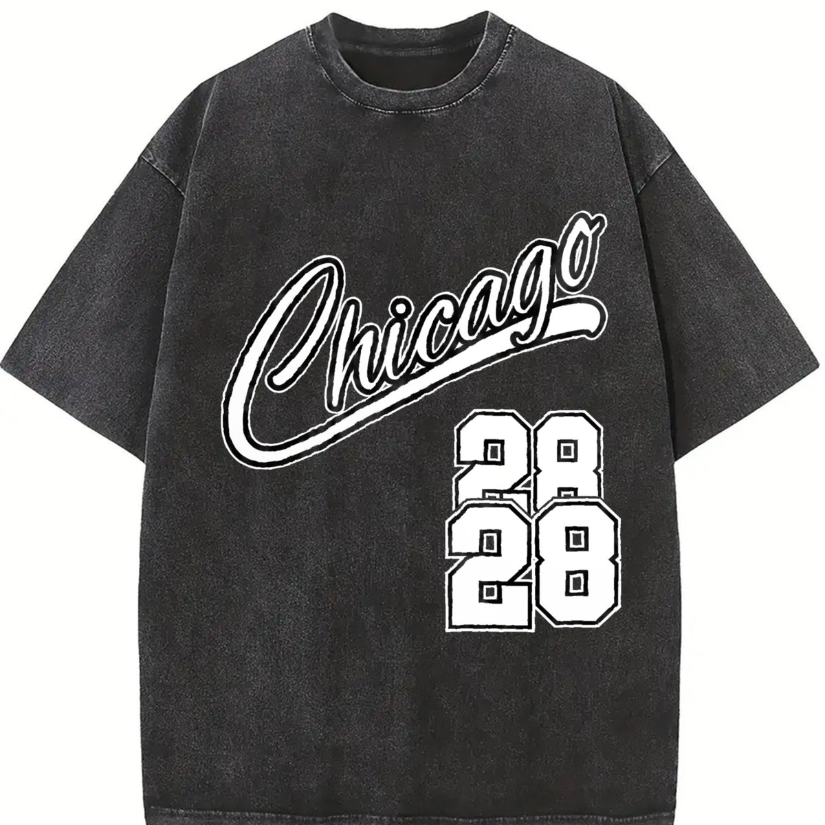 Letter & Figure Tank and Shorts Set Vintage Washed T-Shirt in Black