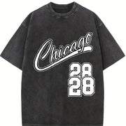 Letter & Figure Tank and Shorts Set Vintage Washed T-Shirt in Black