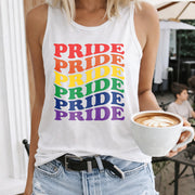 Pride Rainbow Typography Women's Color Cotton Tank Top in White
