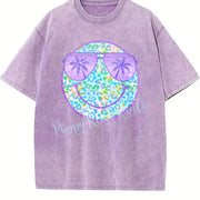 Purple Leopard Smiley Cute Beach Swimsuit Cover Up vintage washed oversized T-shirt in Purple