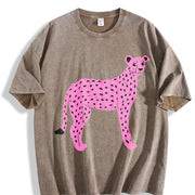 Pink Cheetah Pink Spotted Leopard Vintage Washed T-Shirt in Brown