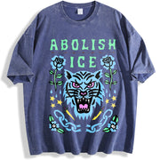Abolish ICE – Satirical Political vintage washed oversized T-shirt in Blue