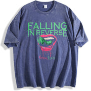 Retro Falling in Reverse Lips band Rock Band Heavy vintage washed oversized T-shirt in Blue