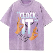 O'Clock It Hand Gesture Vintage Washed T-Shirt in Purple