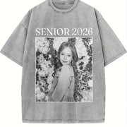 Personalised Senior 2026 Vintage Washed T-Shirt in Gray
