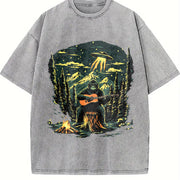 Retro Gorilla Making Music Vintage Washed T-Shirt in Gray