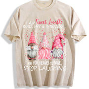 Red with Fun Patterns Vintage Washed T-Shirt in Beige
