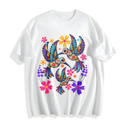Short-sleeve with a Mexican and Bohemian Cotton T-Shirt in White