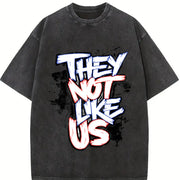 Fashionable Patterned Short-sleeve Vintage Washed T-Shirt in Black