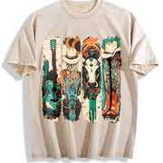 Western Cowgirl Cowboy Boots Cowprint vintage washed oversized T-shirt in Beige