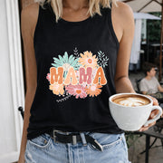 Floral Mama Women's Color Cotton Tank Top in Black