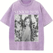Personalised Senior 2026 Vintage Washed T-Shirt in Purple