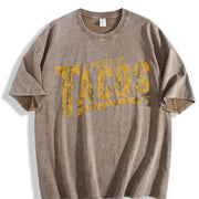 Powered by Tacos Sarcastic Retro for Guys Classic Vintage Washed T-Shirt in Brown