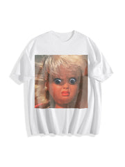 Creepy Doll Face Cotton T-Shirt in White