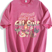 Support Your Local Cat Cult Vintage Washed T-Shirt in Red