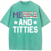 4th Of July Merica And Patriotic Adult Humor vintage washed oversized T-shirt in Blue