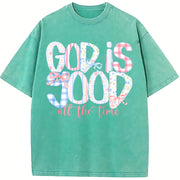 God is good all the time Christian Floral Preppy Floral vintage washed oversized T-shirt in Blue