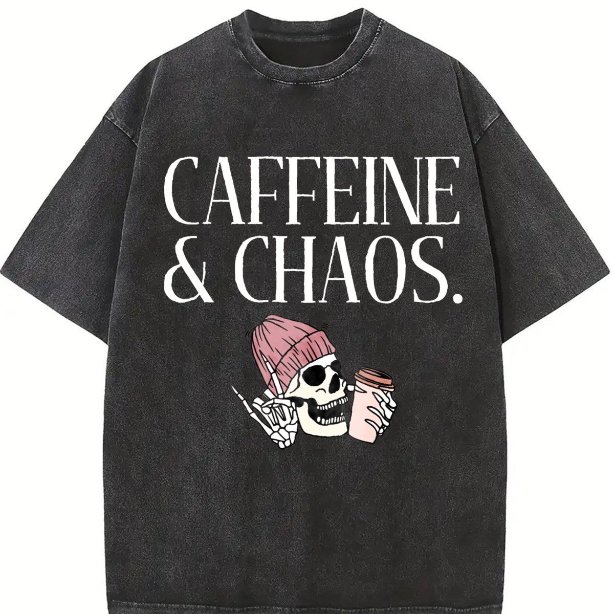Caffeine and Chaos Vintage Washed T-Shirt in Black
