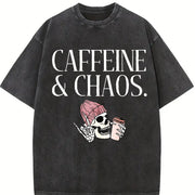 Caffeine and Chaos Vintage Washed T-Shirt in Black
