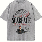 The World Is Yours Globe Vintage Washed T-Shirt in Gray
