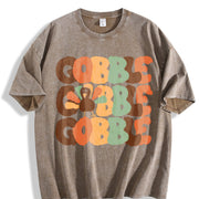 Directional 2024 Thanksgiving European and American Vintage Washed T-Shirt in Brown