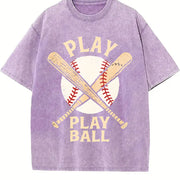 Play Ball Baseball Vintage Washed T-Shirt in Purple