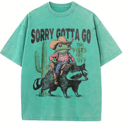 Sorry Gotta Go Cowboy Frog vintage washed oversized T-shirt in Blue