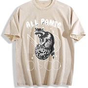 Retro Raccoon All Panic No Disco 90s Vintage Washed T-Shirt in Beige