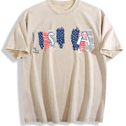 USA Flags Typography Vintage Washed T-Shirt in Beige