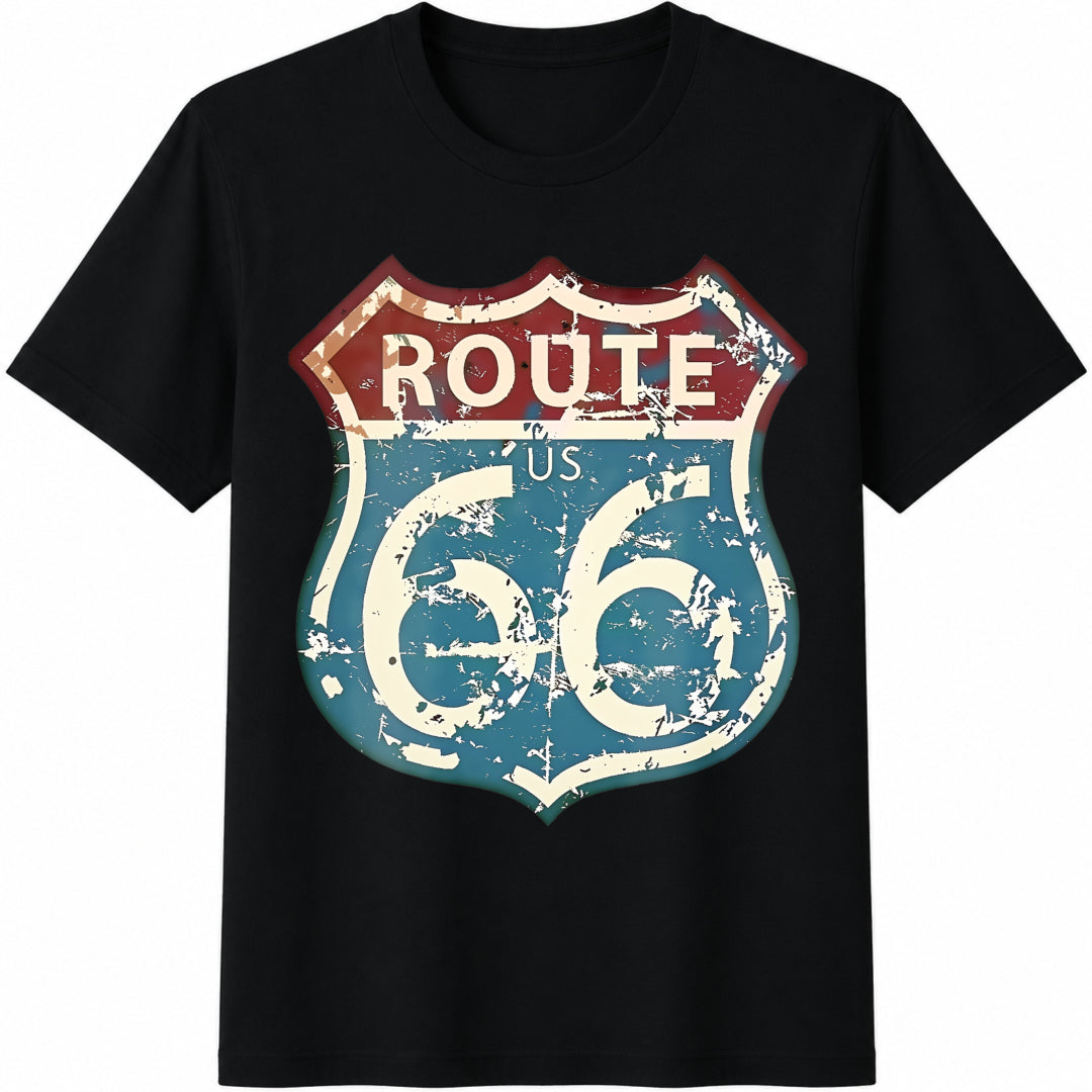 ROUTE US 66 Highway Sign Cotton T-Shirt in Black