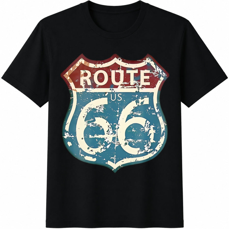 ROUTE US 66 Highway Sign Cotton T-Shirt in Black