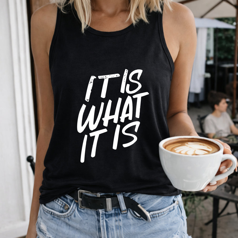 Tank with Letter Women's Color Cotton Tank Top in Black