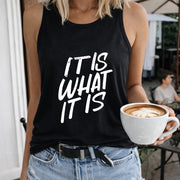 Tank with Letter Women's Color Cotton Tank Top in Black