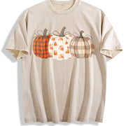 Boho Fall Pumpkin Cute Autumn Vintage Washed T-Shirt in Beige